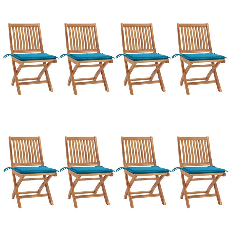 

Happyshopping - Sillas de jardin plegables 8 uds madera maciza teca con cojines