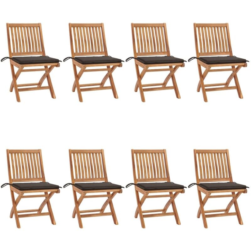 

Sillas de jardín plegables 8 uds madera maciza teca con cojines