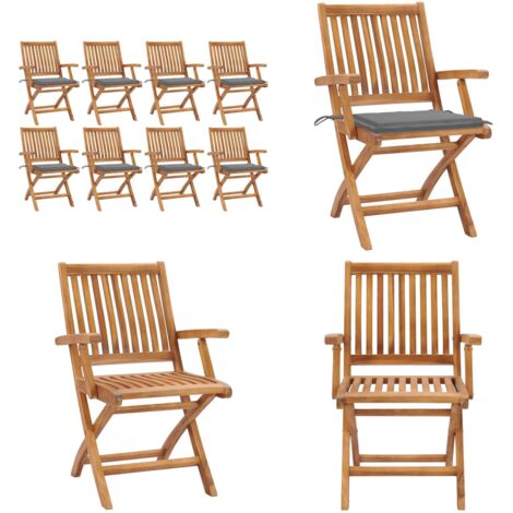 Sillas de jardín plegables 8 uds madera maciza teca con cojines - Sillas de exterior - Sillas plegables