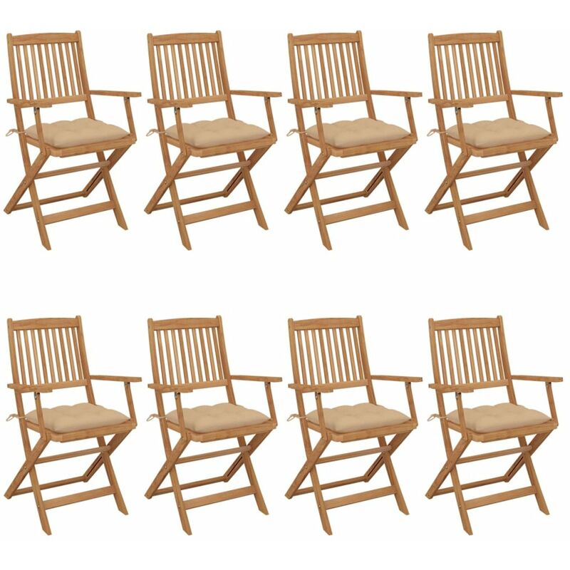 

Sillas de jardin plegables 8 uds y cojines madera maciza acacia