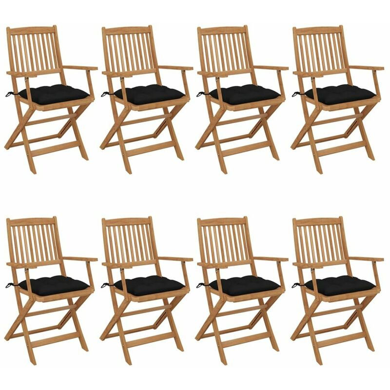 

Sillas de jardin plegables 8 uds y cojines madera maciza acacia