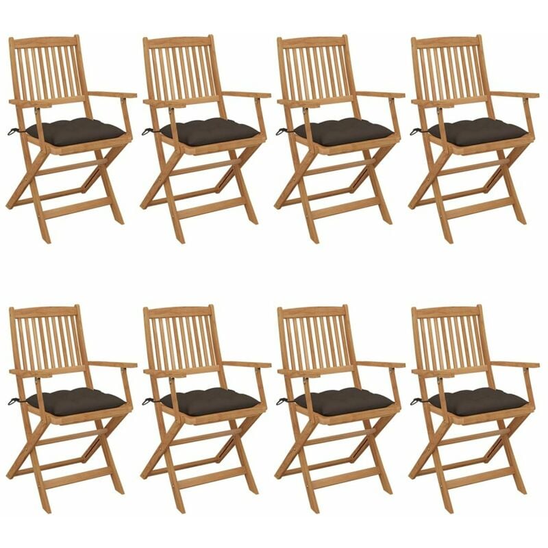 

Sillas de jardin plegables 8 uds y cojines madera maciza acacia