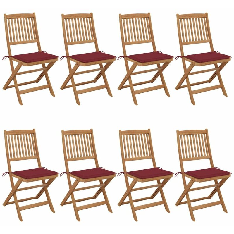 

Sillas de jardin plegables 8 uds y cojines madera maciza acacia