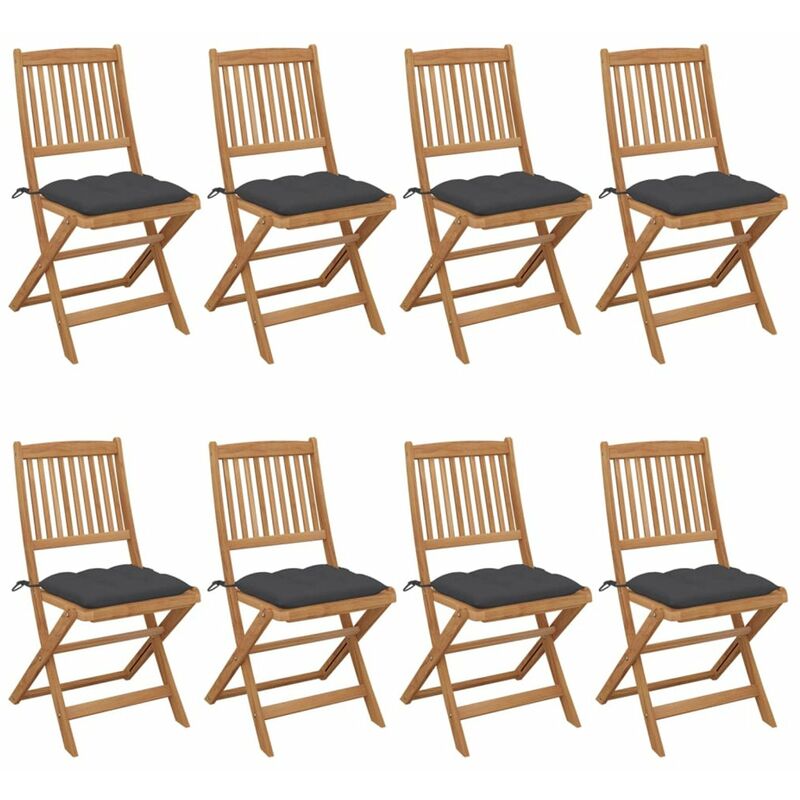 

Happyshopping - Sillas de jardin plegables 8 uds y cojines madera maciza acacia