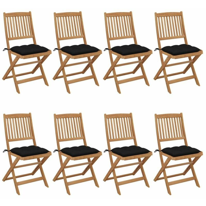 

Sillas de jardin plegables 8 uds y cojines madera maciza acacia