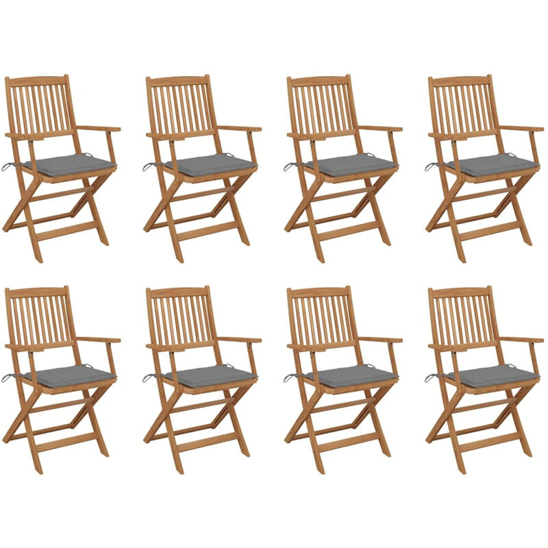 

Sillas de jardin plegables 8 uds y cojines madera maciza acacia