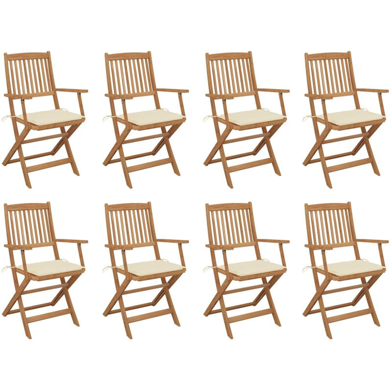 

Sillas de jardin plegables 8 uds y cojines madera maciza acacia