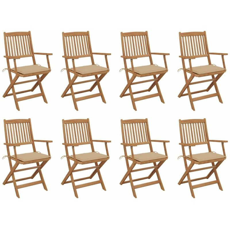 

Sillas de jardin plegables 8 uds y cojines madera maciza acacia