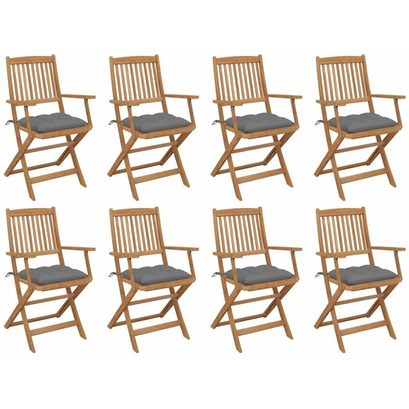 

Sillas de jardin plegables 8 uds y cojines madera maciza acacia