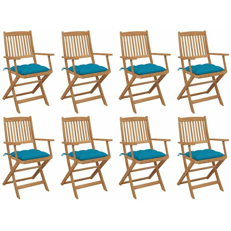 

Sillas de jardin plegables 8 uds y cojines madera maciza acacia