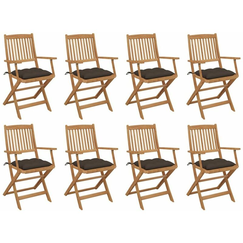 

Sillas de jardin plegables 8 uds y cojines madera maciza acacia