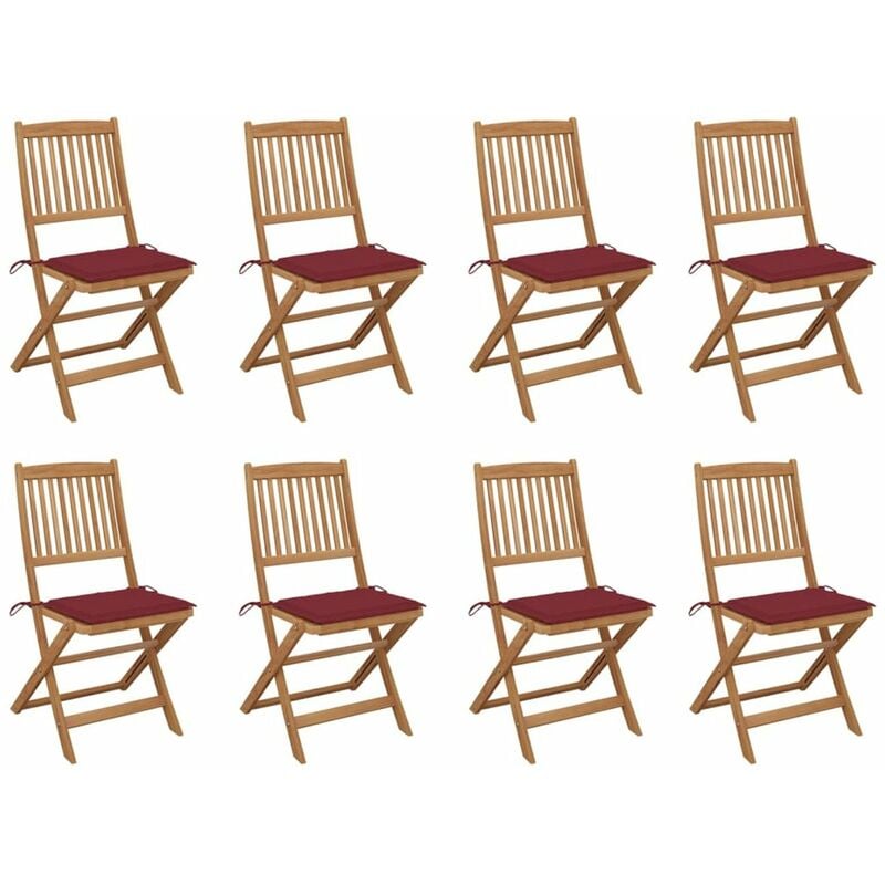 

Sillas de jardin plegables 8 uds y cojines madera maciza acacia