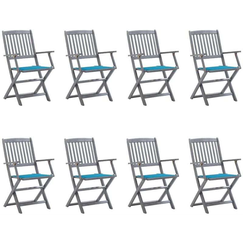

Happyshopping - Sillas de jardin plegables 8 uds y cojines madera maciza acacia