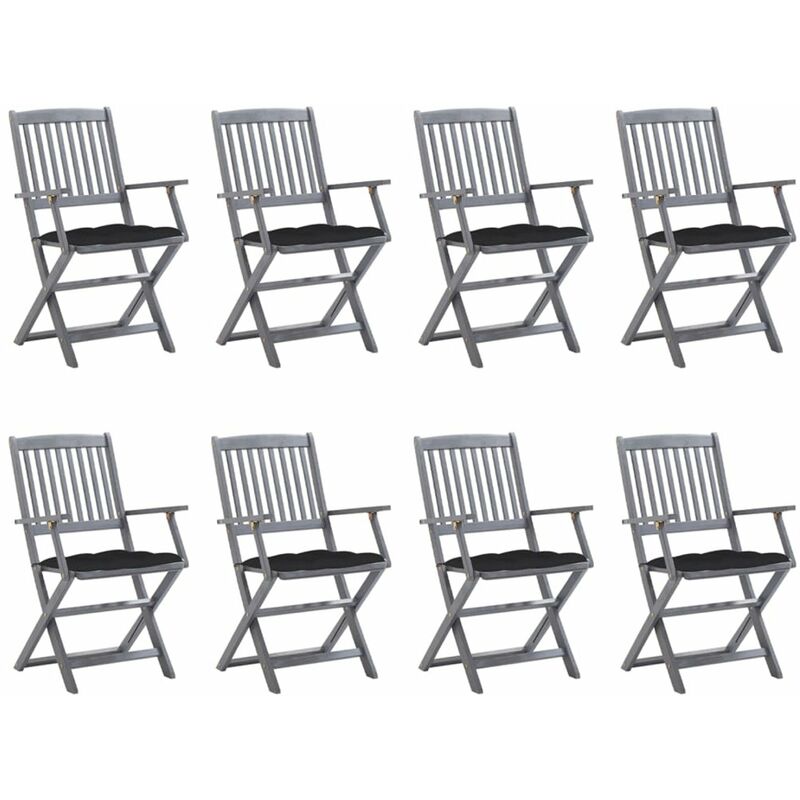 

Sillas de jardin plegables 8 uds y cojines madera maciza acacia