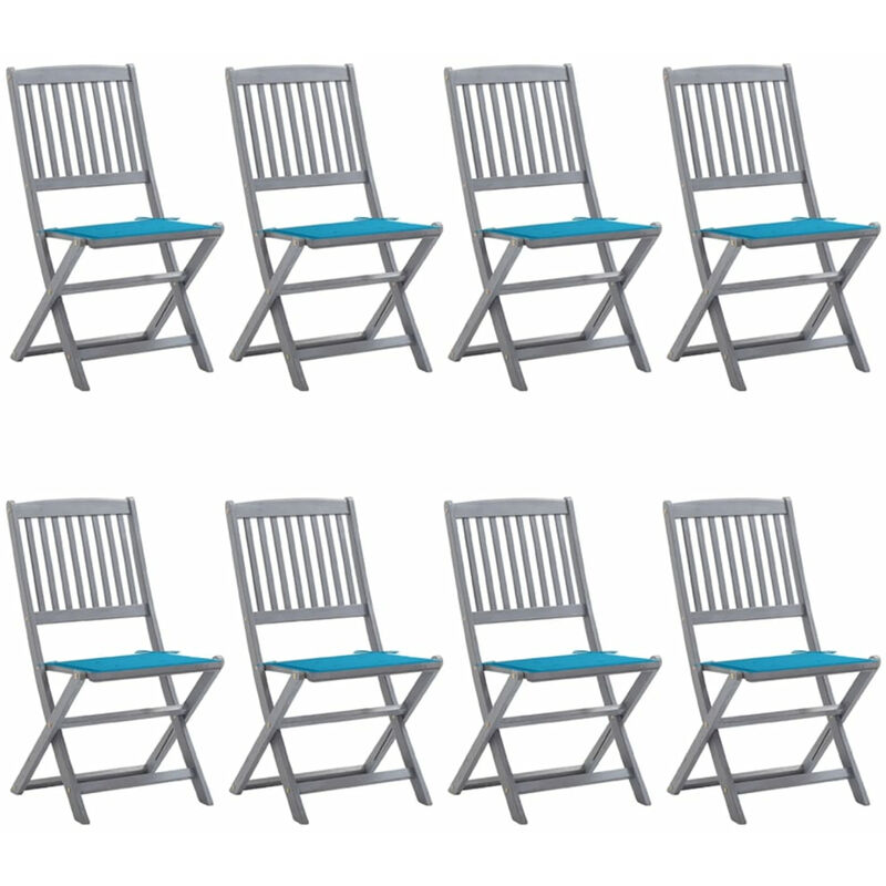 

Happyshopping - Sillas de jardin plegables 8 uds y cojines madera maciza acacia