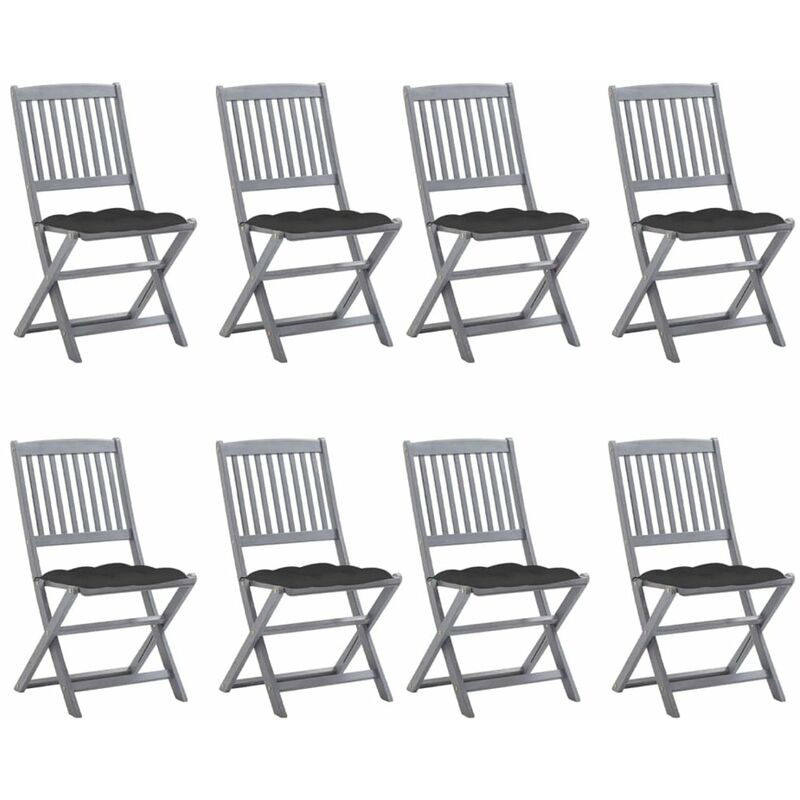 

Happyshopping - Sillas de jardin plegables 8 uds y cojines madera maciza acacia