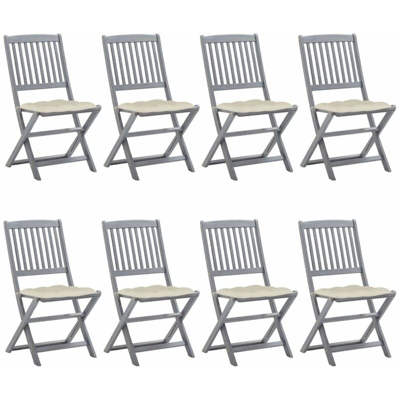 

Sillas de jardin plegables 8 uds y cojines madera maciza acacia