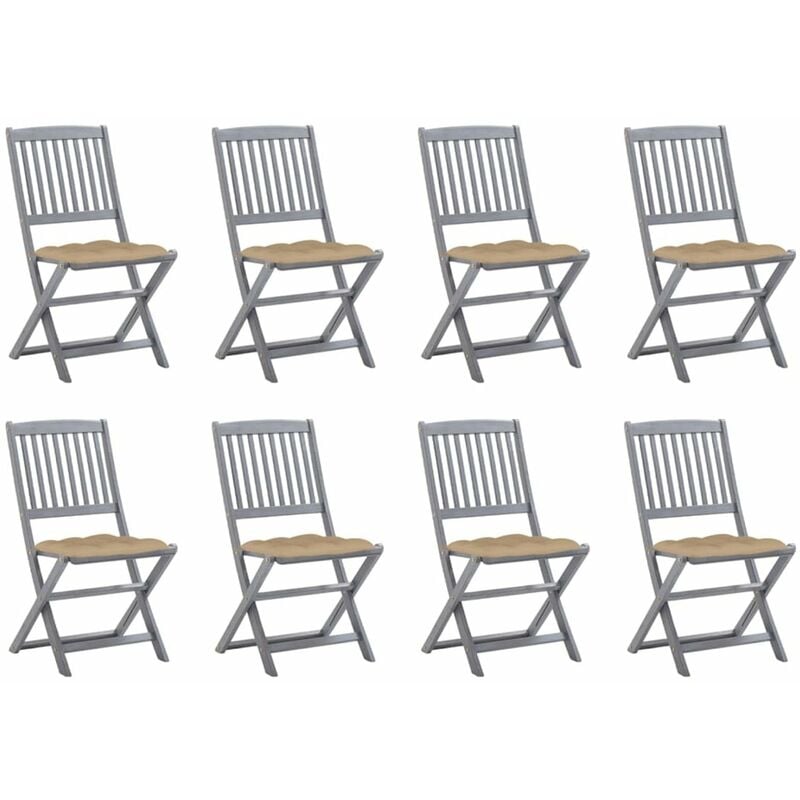 

Happyshopping - Sillas de jardin plegables 8 uds y cojines madera maciza acacia