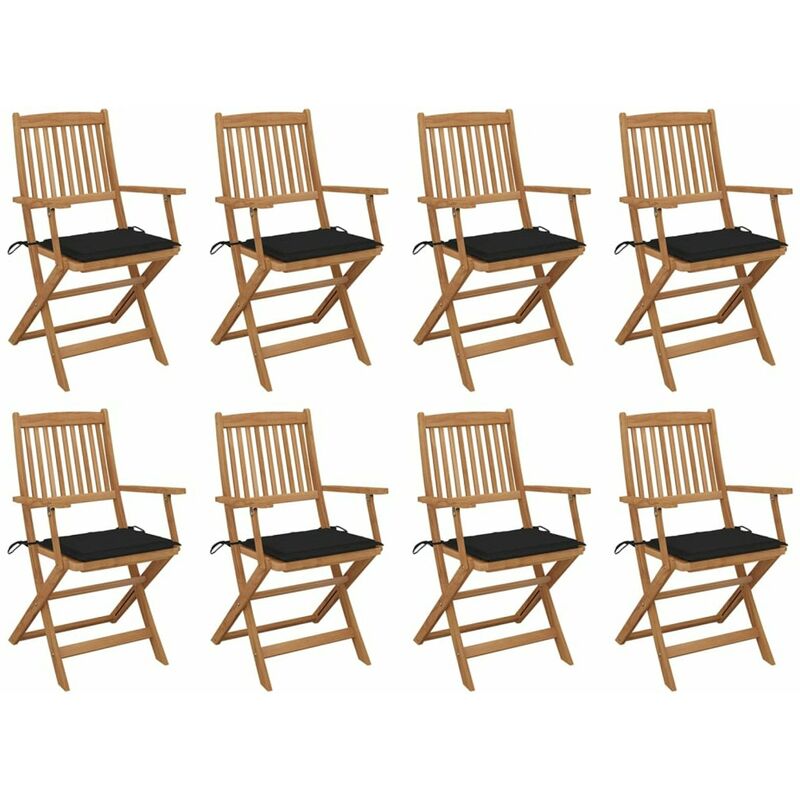 

Happyshopping - Sillas de jardin plegables 8 uds y cojines madera maciza acacia