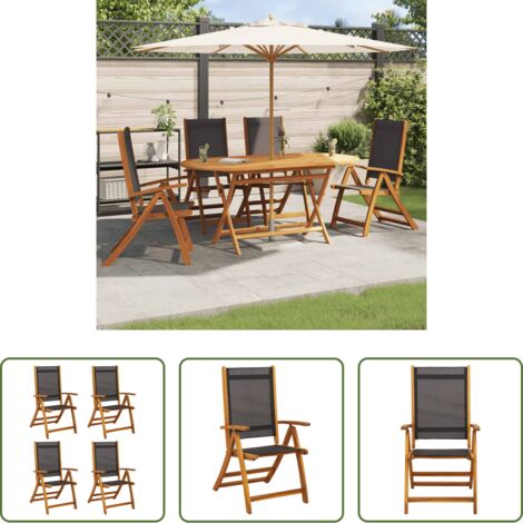 Sillas de jardín plegables -  Sillas de jardín plegables 4 uds madera maciza acacia textileno