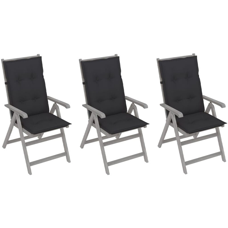 

Sillas de jardin reclinables 3 uds madera maciza acacia cojines