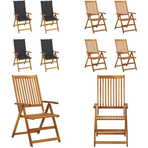 Sillas de jardín reclinables 4 uds madera maciza acacia cojines - Sillas de exterior - Sillas de madera