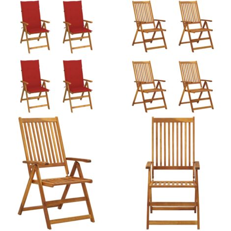 Sillas de jardín reclinables 4 uds madera maciza acacia cojines - Sillas de exterior - Sillas de madera