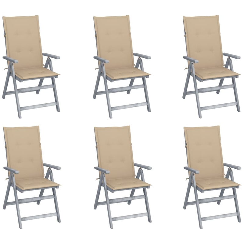 

Sillas de jardin reclinables 6 uds madera maciza acacia cojines