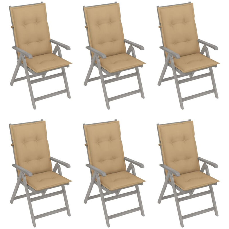 

Sillas de jardin reclinables 6 uds madera maciza acacia cojines