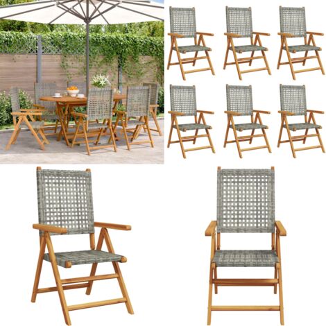 Sillas de jardín reclinables 6 uds ratán PE madera maciza gris - Sillas de jardín - Sillas de exterior
