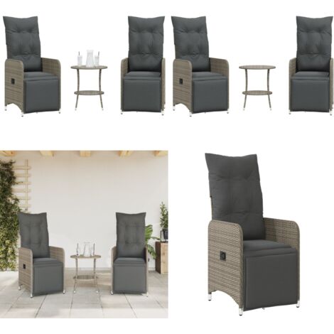 Sillas de jardín reclinables con mesa 2 uds ratán PE gris - Mesa de jardín - Ratán sintético