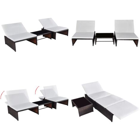 Sillas de jardín reclinables con mesa 2 uds ratán PE marrón - Sillas de jardín con mesa - Sillas de jardín ratán
