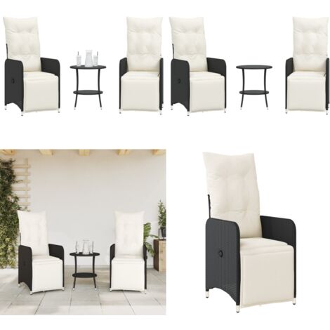 Sillas de jardín reclinables con mesa 2 uds ratán PE negro - Mesa de jardín - Ratán sintético