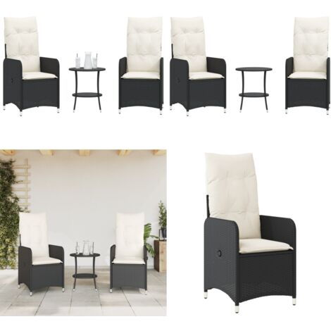 Sillas de jardín reclinables con mesa 2 uds ratán PE negro - Mesa de jardín - Ratán sintético