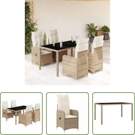 Sillas de jardín reclinables -  Mesita y sillas jardín 5 pzas y cojines ratán sintético beige