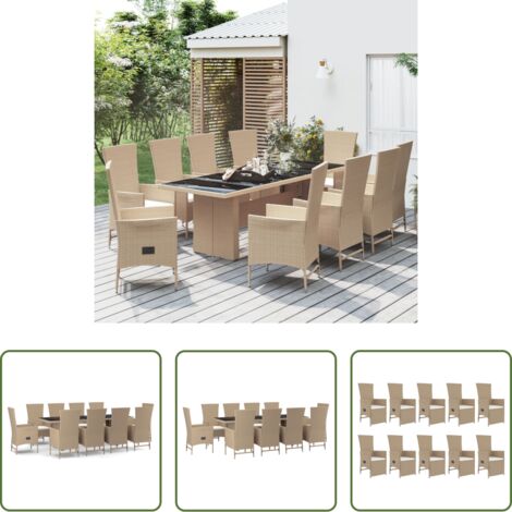 Sillas de jardín reclinables -  Set comedor de jardín 11 pzas con cojines ratán sintético beige