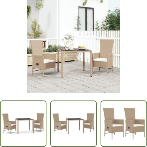 Sillas de jardín reclinables -  Set comedor de jardín 3 pzas con cojines ratán sintético beige