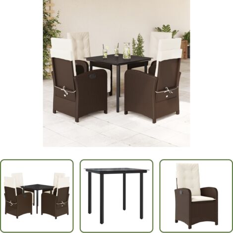 Sillas de jardín reclinables -  Set comedor de jardín 5 piezas y cojines ratán sintético marrón