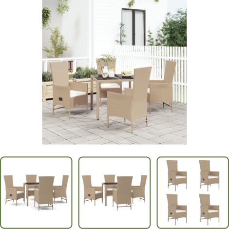 Sillas de jardín reclinables -  Set comedor de jardín 5 pzas con cojines ratán sintético beige