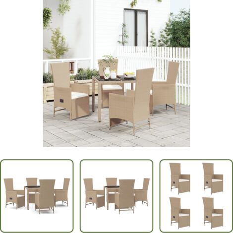 Sillas de jardín reclinables -  Set comedor de jardín 5 pzas con cojines ratán sintético beige