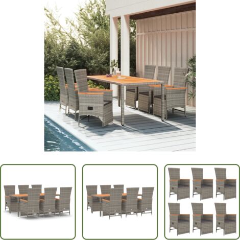 Sillas de jardín reclinables -  Set comedor jardín 7 pzas y cojines ratán sintético gris