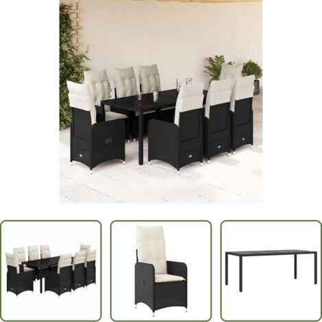 Sillas de jardín reclinables -  Set de mesa y sillas de jardín 9 pzas y cojines ratán PE negro