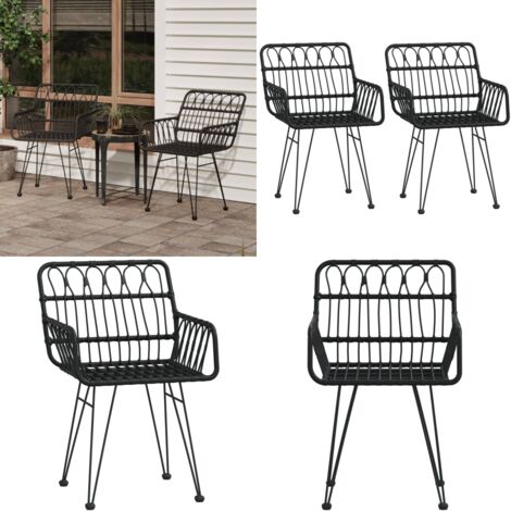 Sillas de jardín reposabrazos 2 uds ratán PE negro 56x64x80 cm - Ratán sintético - Asiento cómodo