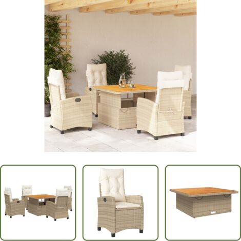 Sillas de jardín -  Set comedor de jardín 5 pzas con cojines ratán sintético beige