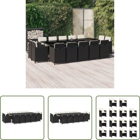Sillas de jardín -  Set comedor jardín 15 pzas y cojines ratán sintético negro