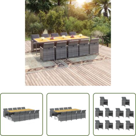 Sillas de jardín -  Set de comedor de jardín 11 pzas y cojines ratán sintético gris