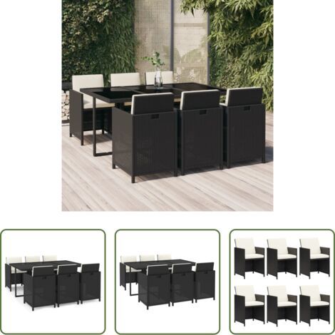 Sillas de jardín -  Set de comedor de jardín 7 pzas y cojines ratán sintético negro