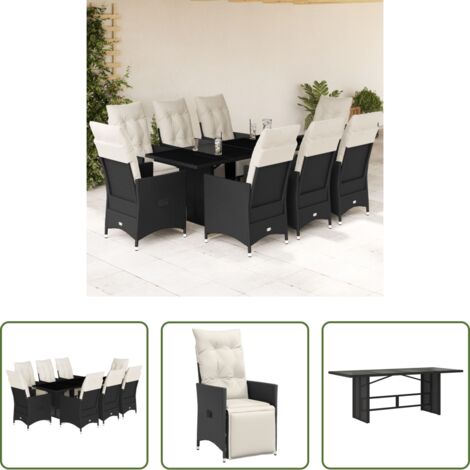 Sillas de jardín -  Set de comedor de jardín 9 pzas y cojines ratán sintético negro
