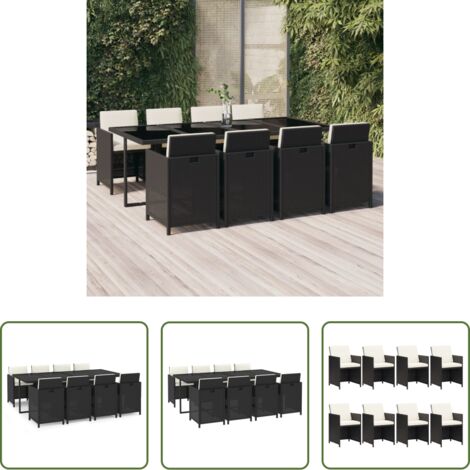 Sillas de jardín -  Set de comedor de jardín 9 pzas y cojines ratán sintético negro