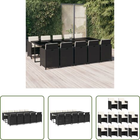 Sillas de jardín -  Set de comedor jardín 11 pzas con cojines ratán sintético negro